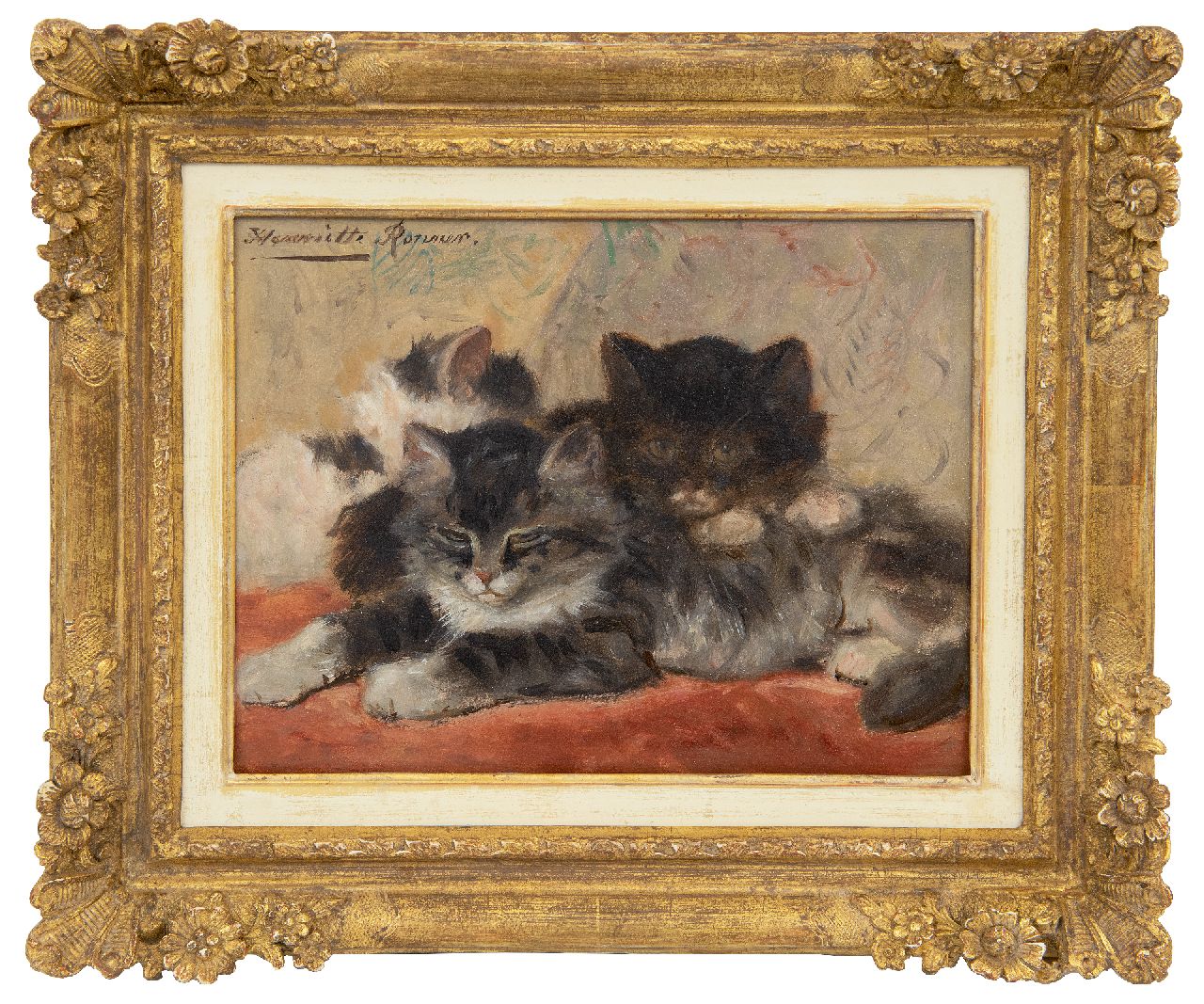 Ronner-Knip H.  | Henriette Ronner-Knip | Schilderijen te koop aangeboden | Soezende katjes, olieverf op paneel 19,0 x 24,5 cm, gesigneerd linksboven