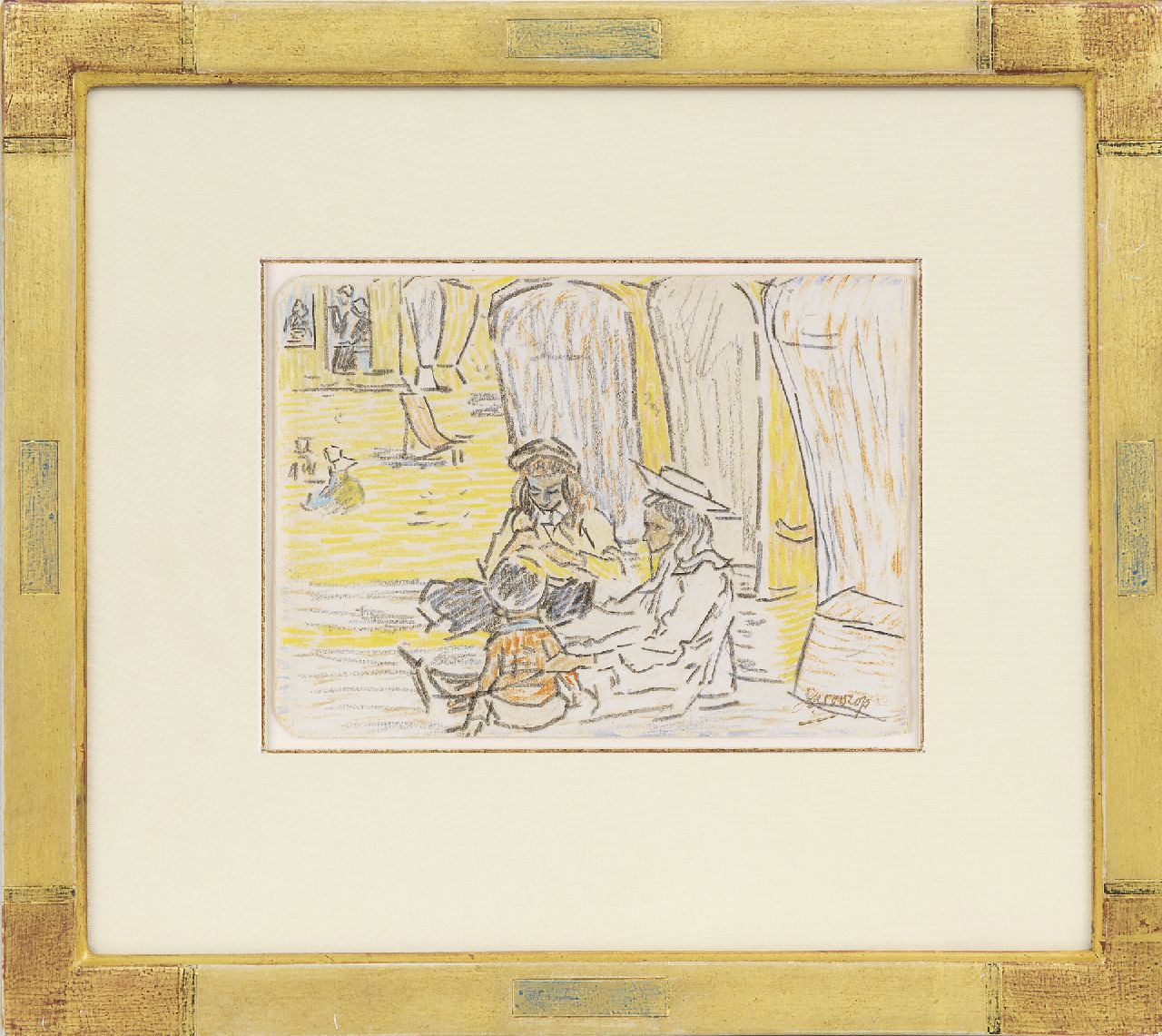 Toorop J.Th.  | Johannes Theodorus 'Jan' Toorop | Aquarellen en tekeningen te koop aangeboden | Kinderen op het strand van Domburg, potlood en gekleurd krijt op papier 11,5 x 15,6 cm, gesigneerd rechtsonder en te dateren ca. 1907