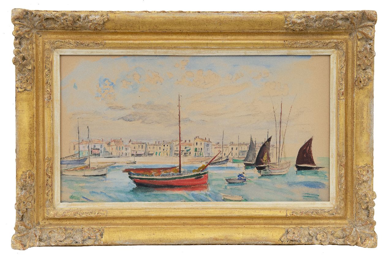 Lebasque H.  | Joseph 'Henri' Baptiste Lebasque | Aquarellen en tekeningen te koop aangeboden | La barque rouge à Saint-Tropez, potlood en aquarel op papier 24,0 x 44,7 cm, gesigneerd linksonder