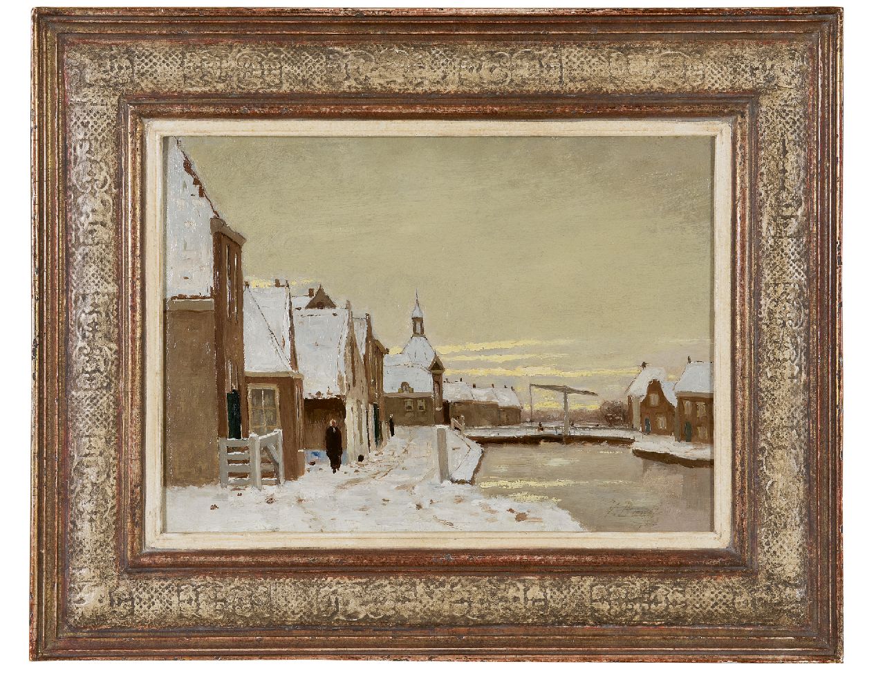 Bauffe V.  | Victor Bauffe, Winters gezicht op Leidschendam met ophaalbrug, olieverf op doek 25,3 x 35,7 cm, gesigneerd rechtsonder