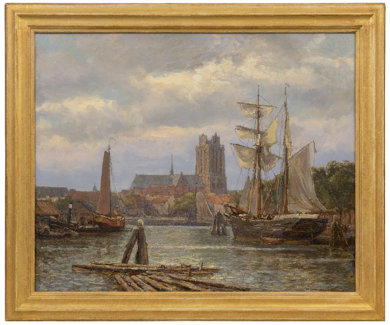 Koekkoek G.J.  | Gerardus Johannes 'Gerard' Koekkoek | Schilderijen te koop aangeboden | Gezicht op Dordrecht vanaf het water, olieverf op doek 49,8 x 60,6 cm, gesigneerd rechtsonder