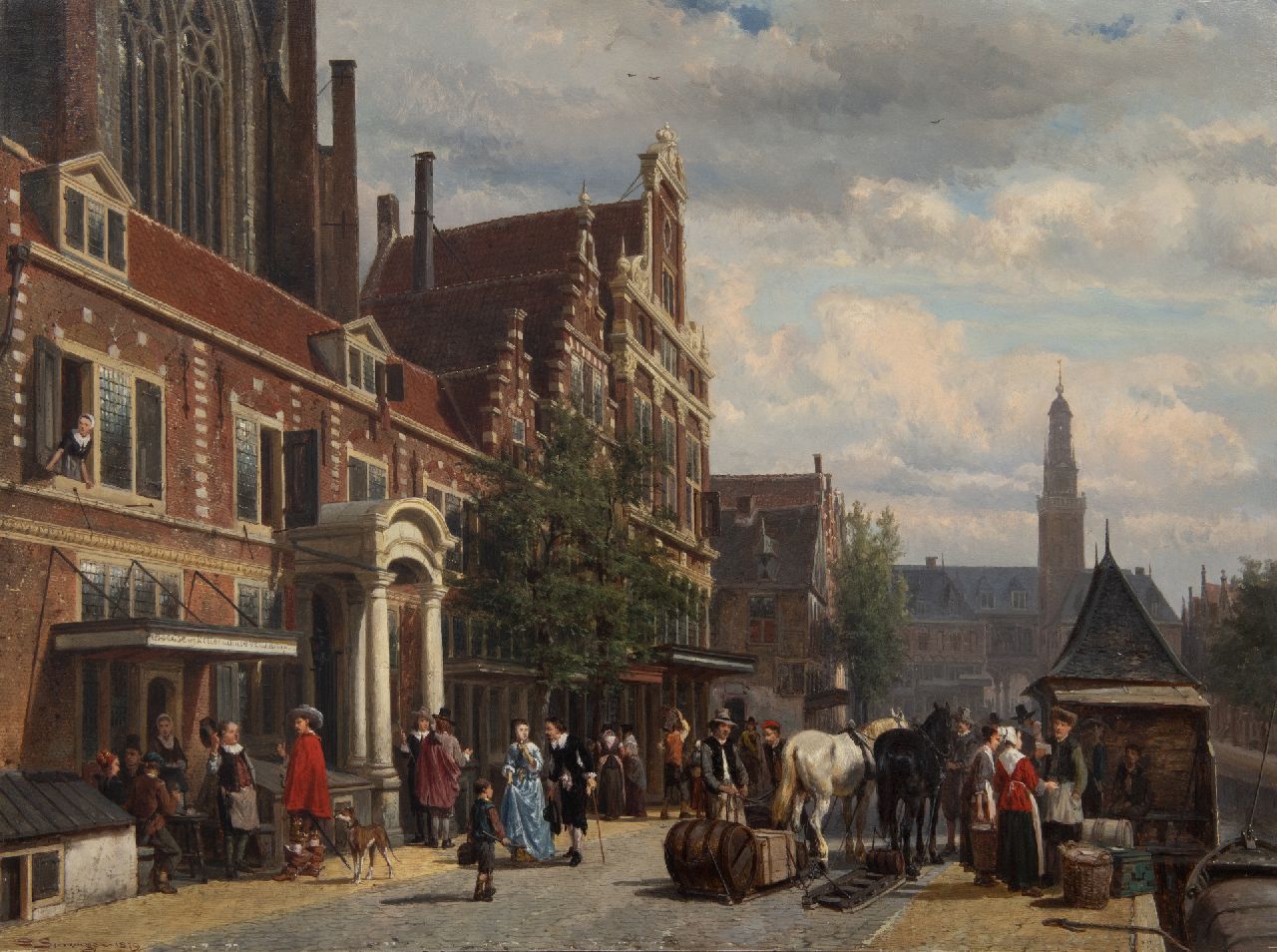 Springer C.  | Cornelis Springer | Schilderijen te koop aangeboden | Gezicht op de Nieuwezijds Kapel gezien vanaf het Rokin, Amsterdam, olieverf op paneel 48,8 x 65,4 cm, gesigneerd linksonder en gedateerd 1879