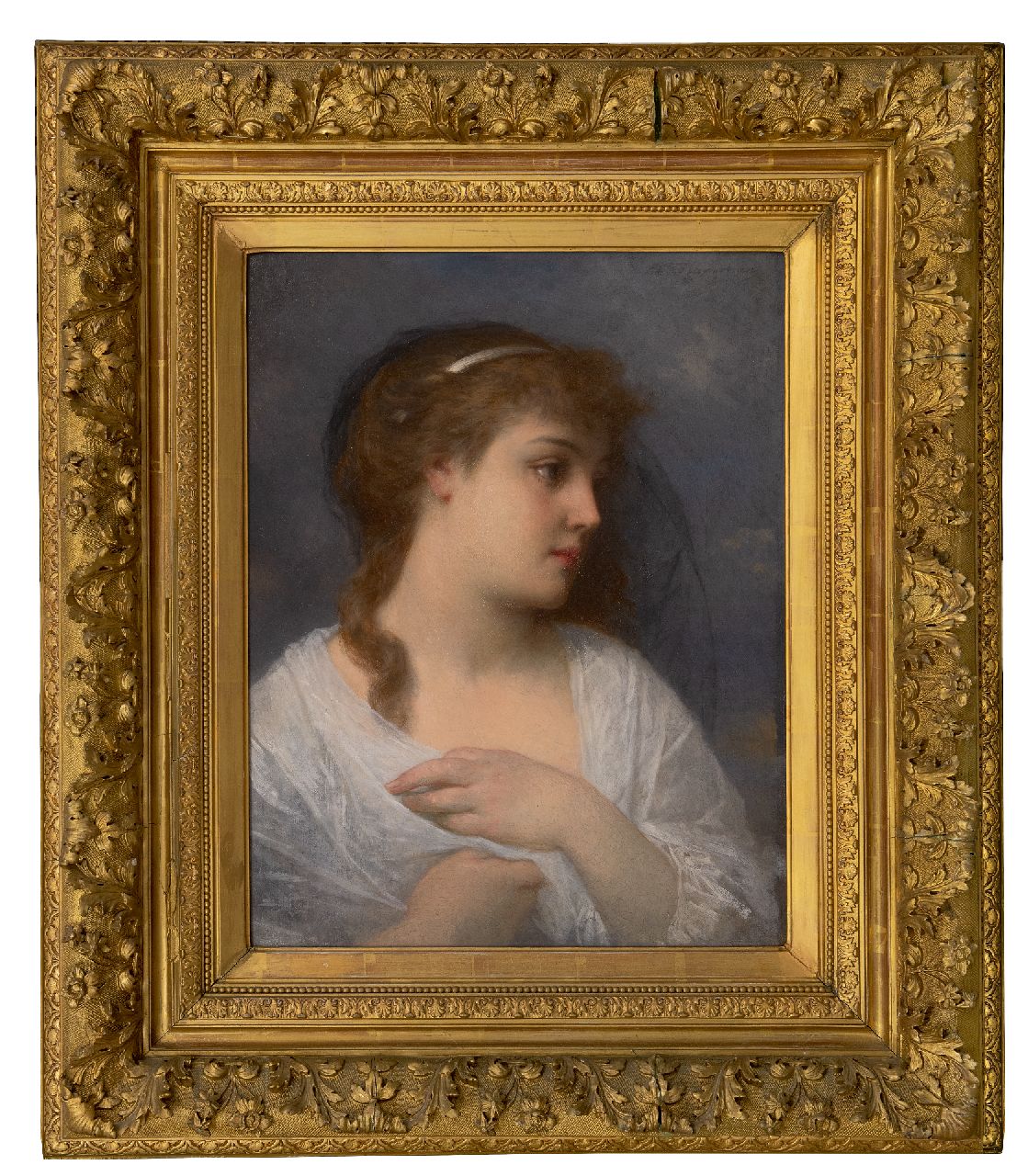 Hamman E.J. | 'Edouard' Jean Conrad Hamman | Schilderijen te koop aangeboden | In gedachten, olieverf op doek 56,1 x 42,4 cm, gesigneerd rechtsboven Hamman E.J. | 'Edouard' Jean Conrad Hamman | Schilderijen te koop aangeboden | In gedachten, olieverf op doek 56,1 x 42,4 cm, gesigneerd rechtsboven