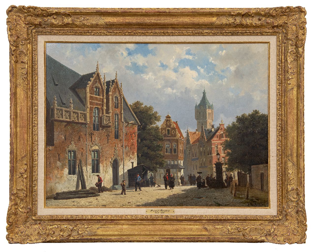 Roosdorp F.  | Frederik Roosdorp | Schilderijen te koop aangeboden | Stadsplein op een zonnige middag, olieverf op doek 52,0 x 69,5 cm, gesigneerd rechtsonder met monogram