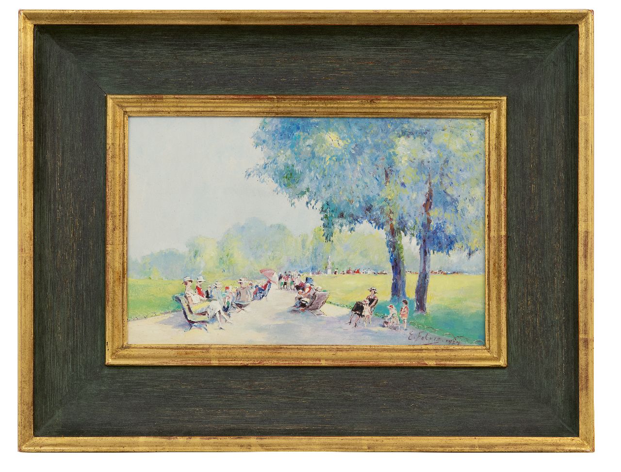 Febre E.  | E. Febre | Schilderijen te koop aangeboden | Le Jardin Public, olieverf op paneel 16,5 x 25,5 cm, gesigneerd rechtsonder en gedateerd 1924