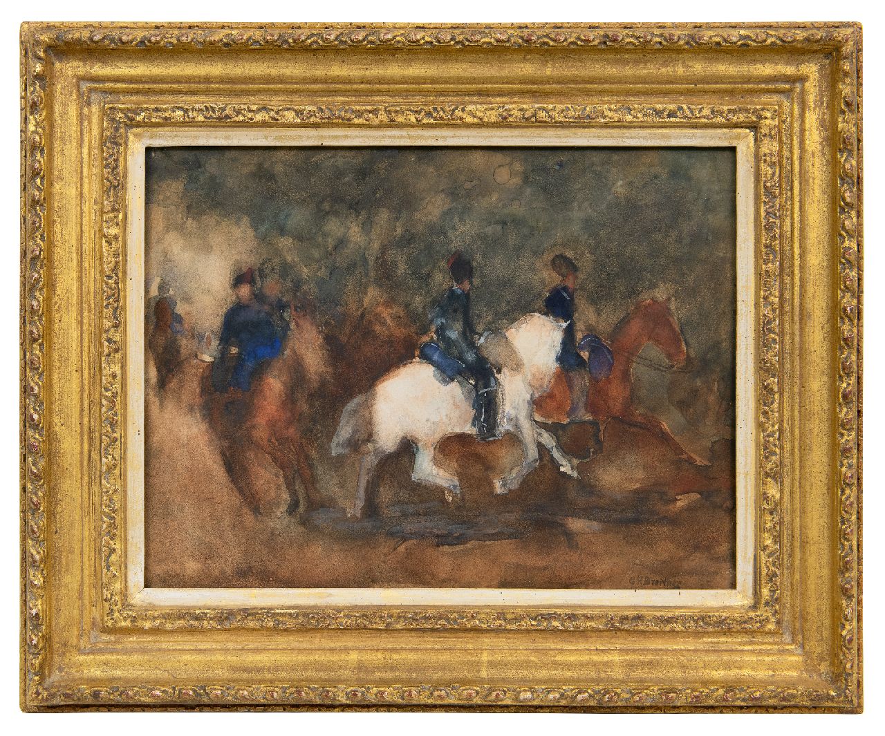 Breitner G.H.  | George Hendrik Breitner | Aquarellen en tekeningen te koop aangeboden | Cavalerie, aquarel op papier 25,8 x 33,8 cm, gesigneerd rechtsonder en te dateren ca. 1905