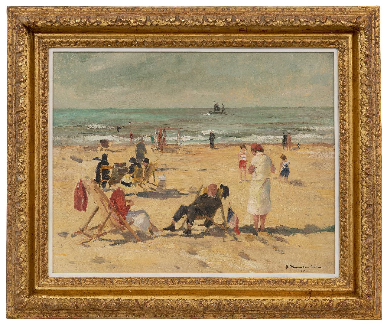 Hambüchen G.  | Georg Hambüchen | Schilderijen te koop aangeboden | Strandleven in Katwijk, olieverf op doek 39,7 x 49,5 cm, gesigneerd rechtsonder en gedateerd '31
