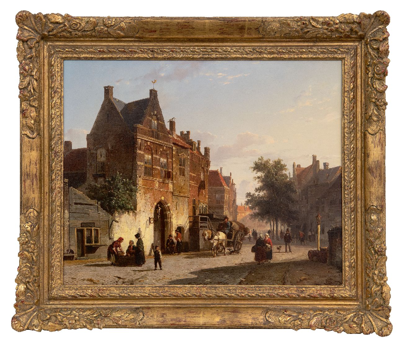 Springer C.  | Cornelis Springer, Hollands stadsgezicht met marktplein, olieverf op paneel 34,2 x 42,3 cm, gesigneerd rechtsonder en gedateerd '52