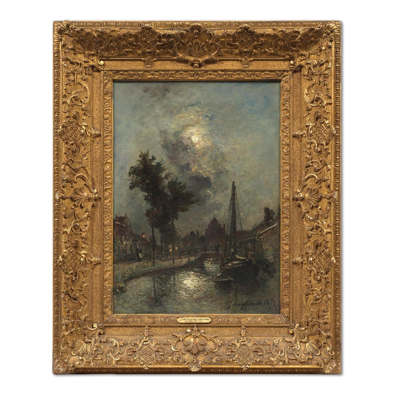 Jongkind J.B.  | Johan Barthold Jongkind | Schilderijen te koop aangeboden | Bruggetje bij maanlicht, Dordrecht, olieverf op doek 46,2 x 33,6 cm, gesigneerd rechtsonder en gedateerd 1871