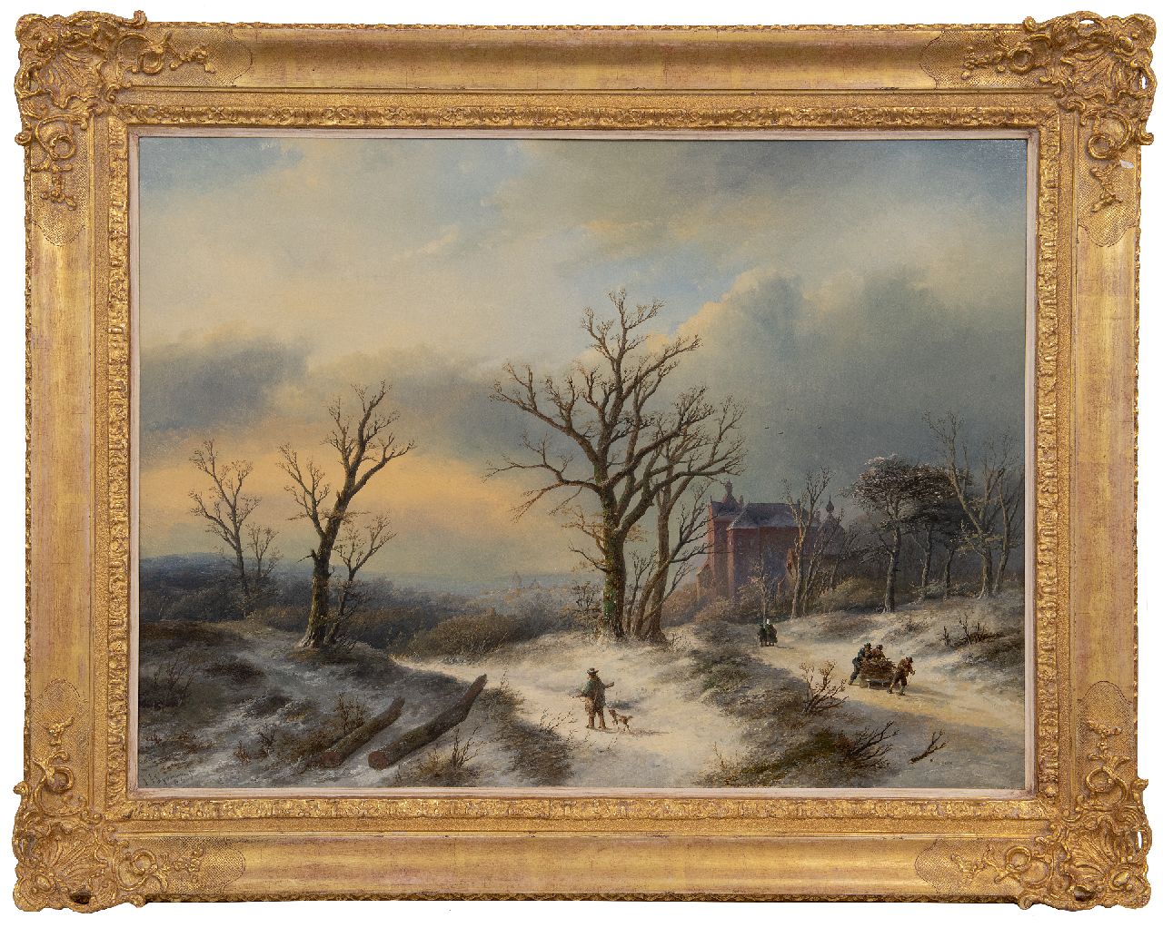 Spohler J.J. | Jan Jacob Spohler | Schilderijen te koop aangeboden | Winterlandschap met jagers en houthakkers, olieverf op doek 62,5 x 84,5 cm, gesigneerd linksonder Spohler J.J. | Jan Jacob Spohler | Schilderijen te koop aangeboden | Winterlandschap met jagers en houthakkers, olieverf op doek 62,5 x 84,5 cm, gesigneerd linksonder