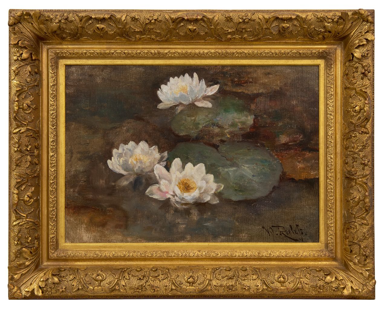 Roelofs W.  | Willem Roelofs | Schilderijen te koop aangeboden | Waterlelies, olieverf op doek 41,1 x 58,3 cm, gesigneerd rechtsonder Roelofs W.  | Willem Roelofs | Schilderijen te koop aangeboden | Waterlelies, olieverf op doek 41,1 x 58,3 cm, gesigneerd rechtsonder