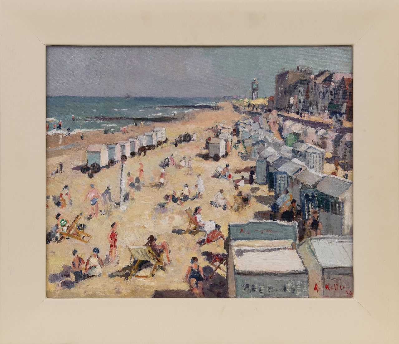 Keller A. | Adolphe Keller | Schilderijen te koop aangeboden | Strandvermaak bij IJmuiden, olieverf op doek 40,2 x 50,3 cm, gesigneerd rechtsonder en gedateerd '34 Keller A. | Adolphe Keller | Schilderijen te koop aangeboden | Strandvermaak bij IJmuiden, olieverf op doek 40,2 x 50,3 cm, gesigneerd rechtsonder en gedateerd '34