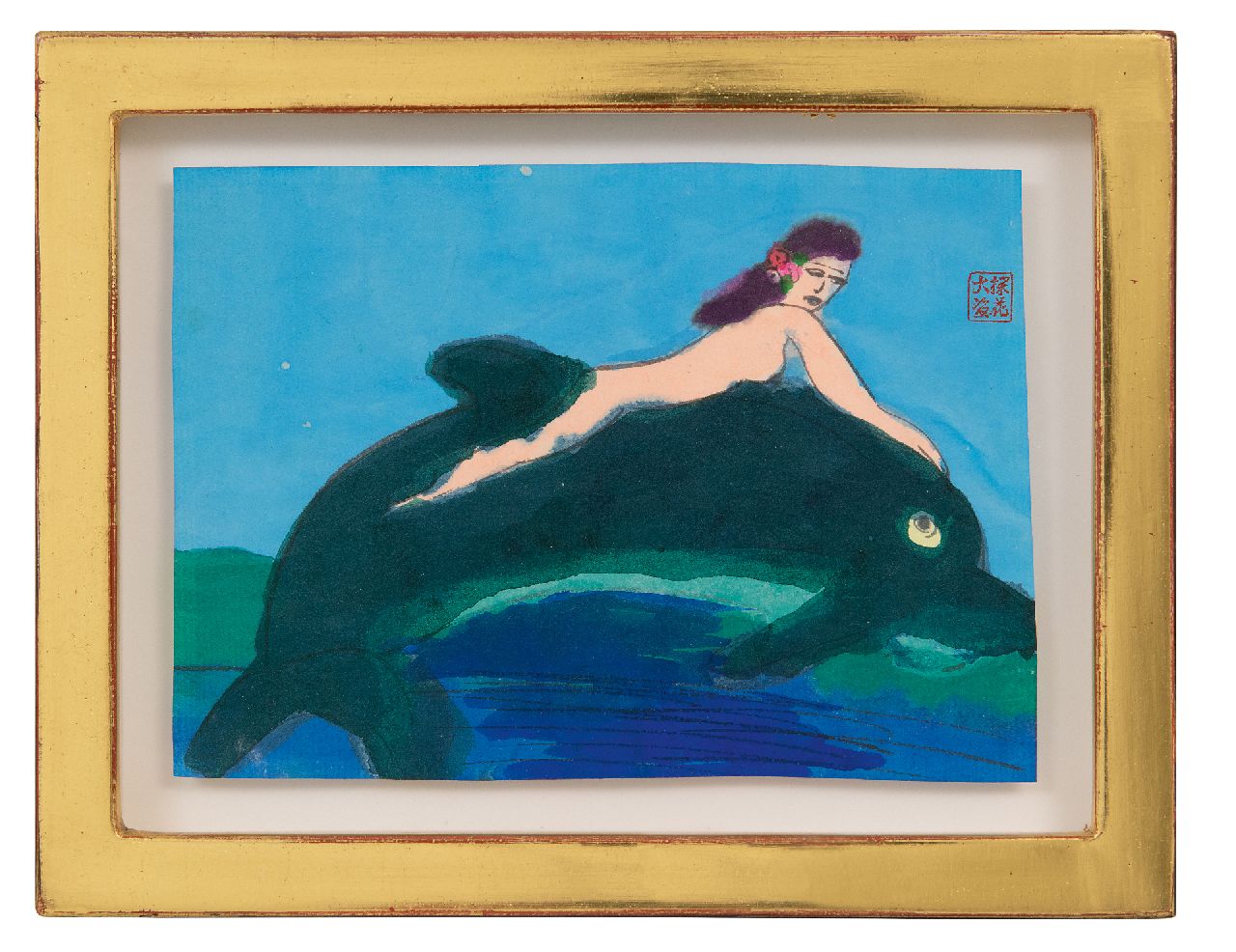 Ting W.  | Walasse Ting |  te koop aangeboden | Dolfijn, viltstift en aquarel op papier 11,7 x 16,3 cm, gesigneerd rechtsboven met stempelsignatuur