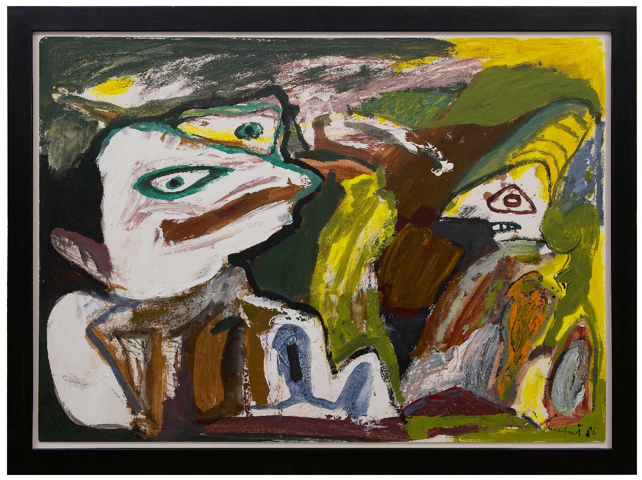 Lucebert (Lubertus Jacobus Swaanswijk)   | Lucebert (Lubertus Jacobus Swaanswijk) | Aquarellen en tekeningen te koop aangeboden | Zonder titel (twee figuren), gouache op papier 78,3 x 109,7 cm, gesigneerd rechtsonder en gedateerd 1986