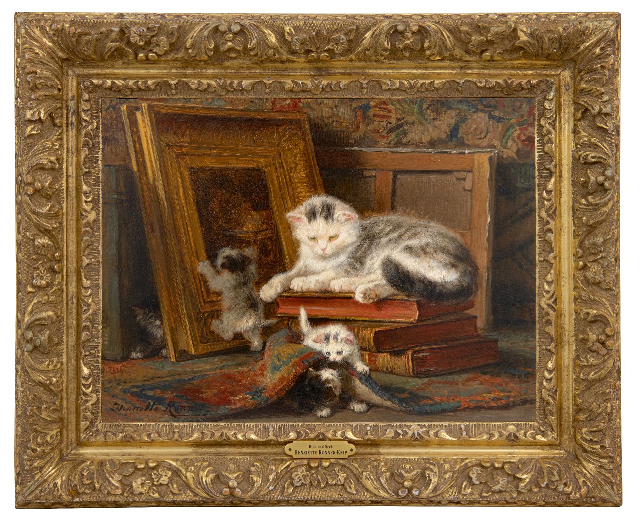 Ronner-Knip H.  | Henriette Ronner-Knip | Schilderijen te koop aangeboden | Verstoppertje spelen, olieverf op paneel 24,4 x 32,3 cm, gesigneerd linksonder