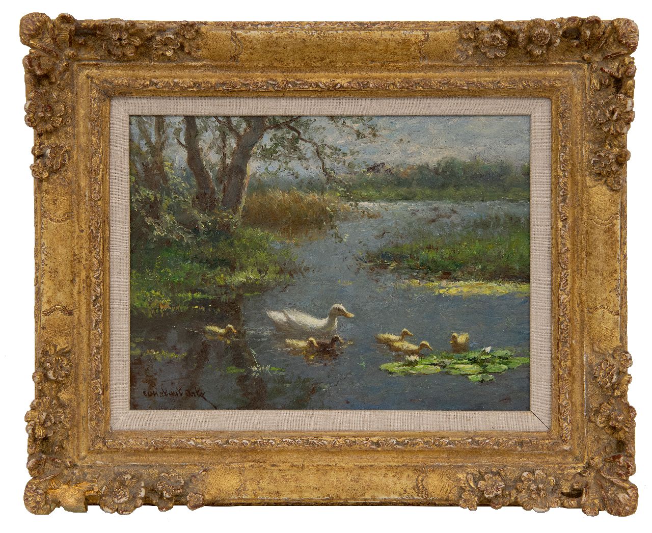 Artz C.D.L.  | 'Constant' David Ludovic Artz, Eendenfamilie in het water, olieverf op paneel 18,2 x 24,1 cm, gesigneerd linksonder