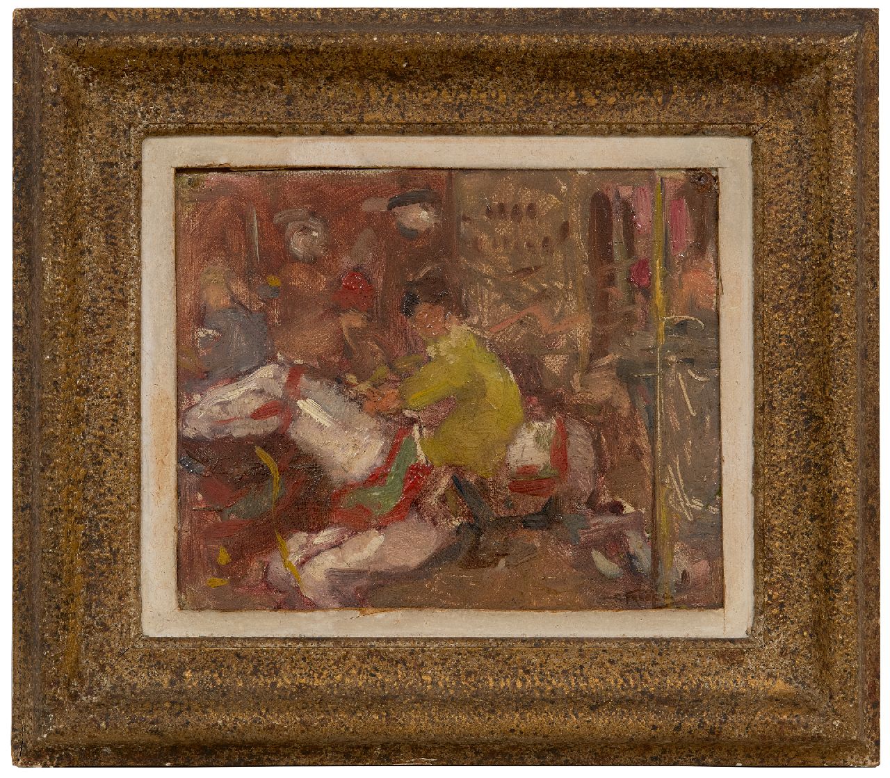 Fresco A.  | Abraham Fresco | Schilderijen te koop aangeboden | Marga Fresco in de draaimolen, olieverf op doek op board 18,0 x 23,0 cm, gesigneerd rechtsonder