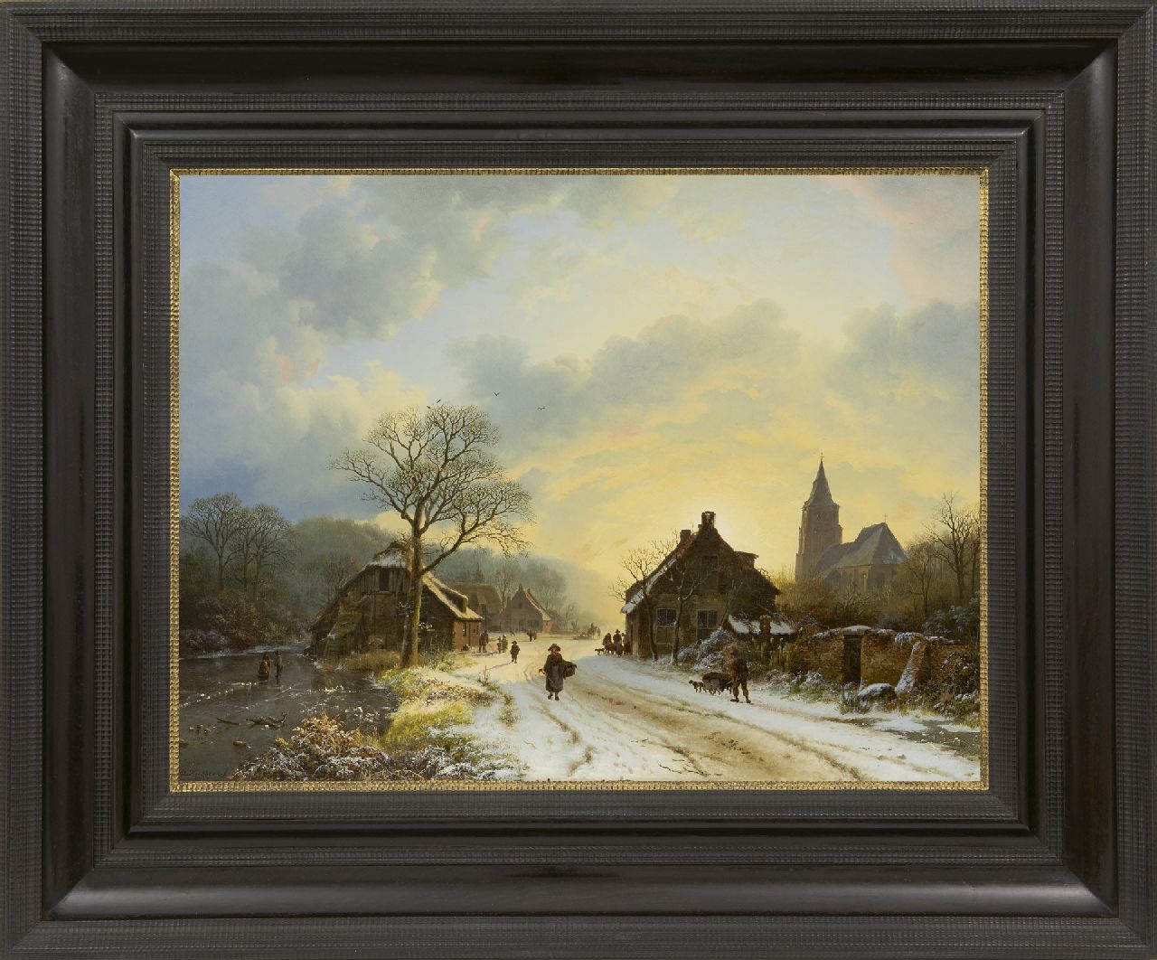 Koekkoek B.C.  | Barend Cornelis Koekkoek | Schilderijen te koop aangeboden | Nederrijns winterlandschap met kerkje, geïnspireerd op de dorpskerk te Aerdt, olieverf op doek 39,7 x 52,4 cm, gesigneerd linksonder en gedateerd 1837