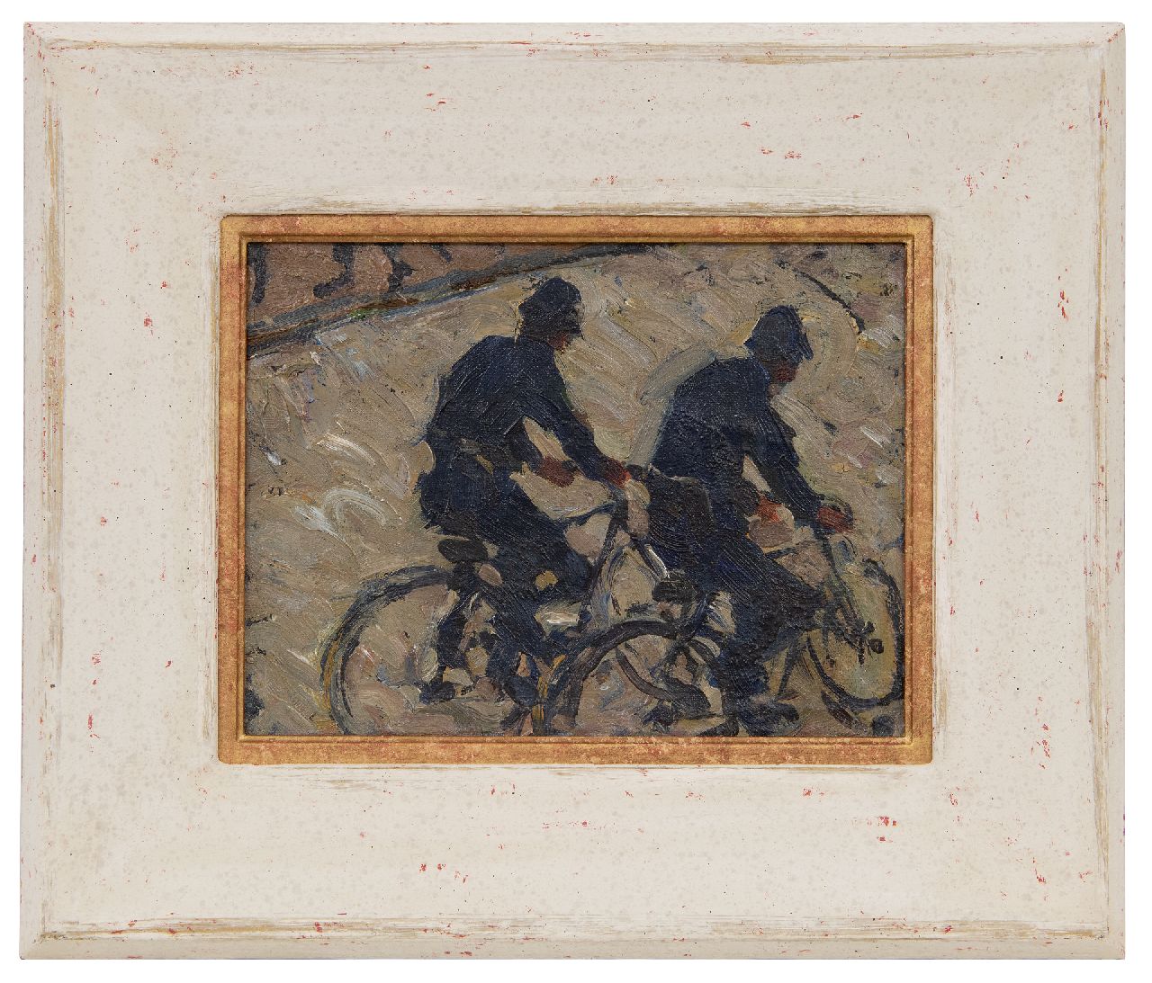 Dijkstra J.  | Johannes 'Johan' Dijkstra | Schilderijen te koop aangeboden | Twee fietsende veldwachters, olieverf op doek op paneel 21,4 x 28,0 cm, te dateren ca. 1930