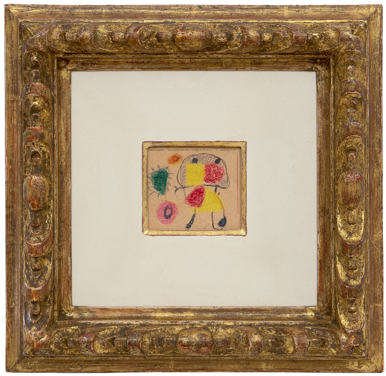 Appel C.K.  | Christiaan 'Karel' Appel |  te koop aangeboden | Figuur (op een briefkaart van de kunstenaar aan Aldo van Eyck, 1951), potlood, inkt en waskrijt op papier 6,7 x 7,6 cm, gesigneerd linksboven en gedateerd 1-2-1951