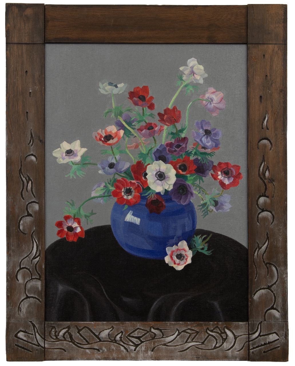 Smorenberg D. | Dirk Smorenberg | Schilderijen te koop aangeboden | Anemonen in blauwe vaas, olieverf op doek 70,5 x 50,5 cm, gesigneerd rechtsonder Smorenberg D. | Dirk Smorenberg | Schilderijen te koop aangeboden | Anemonen in blauwe vaas, olieverf op doek 70,5 x 50,5 cm, gesigneerd rechtsonder