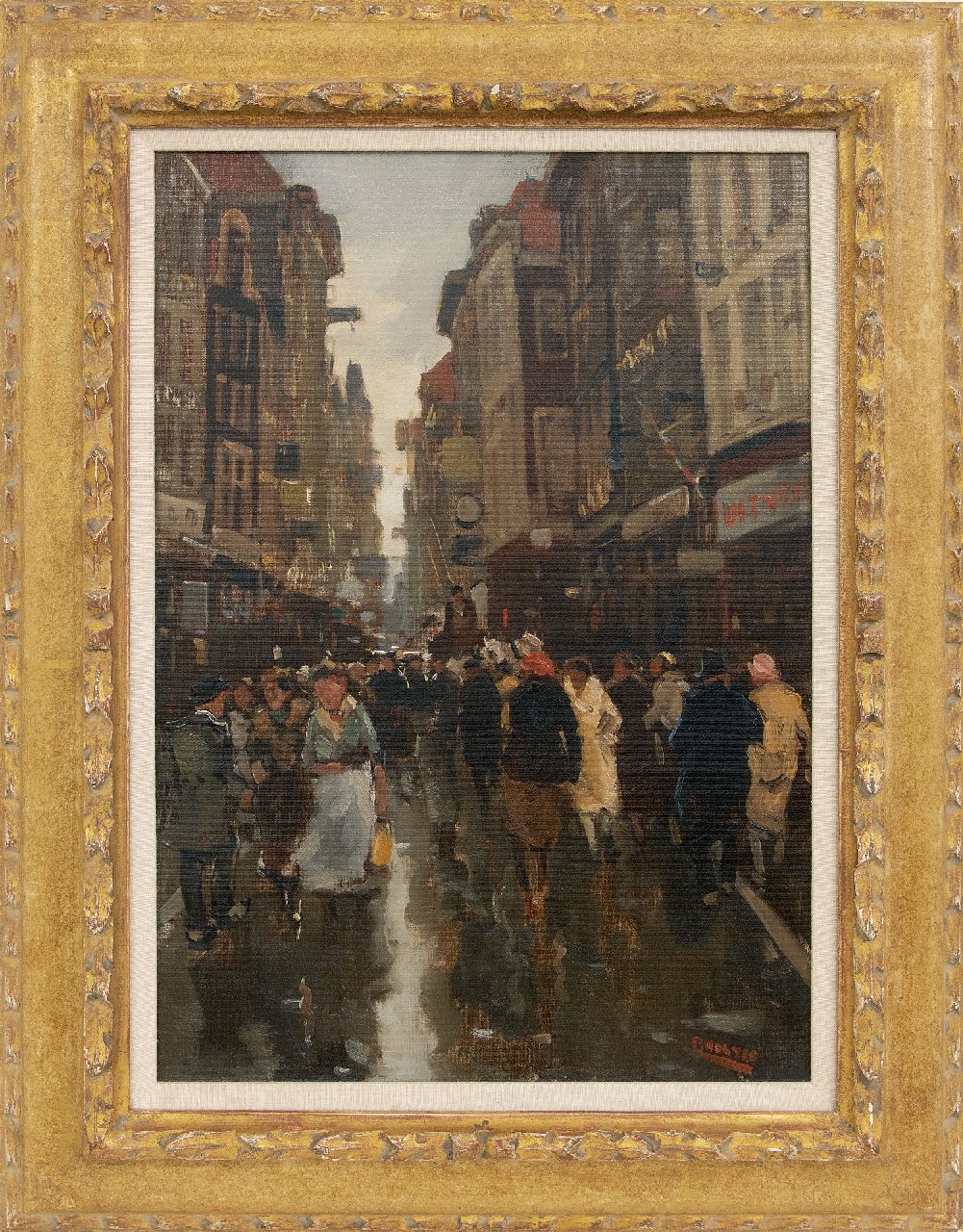 Noltee B.C.  | Bernardus Cornelis 'Cor' Noltee | Schilderijen te koop aangeboden | Drukbevolkte winkelstraat/Spuistraat, Den Haag, olieverf op doek 49,7 x 33,7 cm, gesigneerd rechtsonder