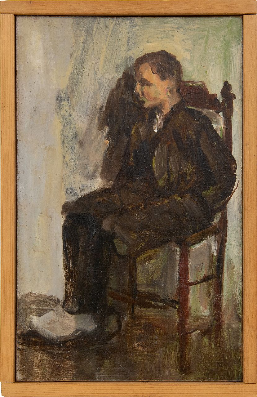 Fritzlin M.C.L.  | Maria Charlotta 'Louise' Fritzlin | Schilderijen te koop aangeboden | Zittende jongen, olieverf op board op paneel 24,8 x 15,3 cm, te dateren 1908