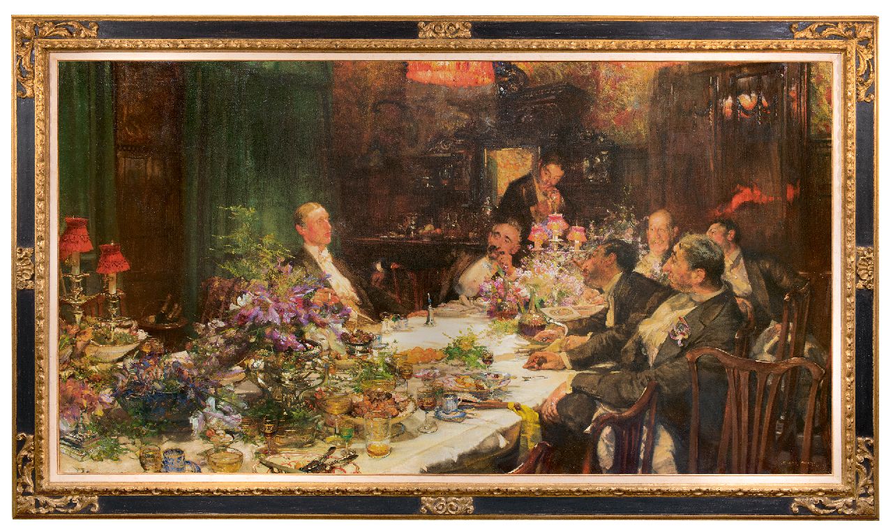Bundy E. | Edgar Bundy, Tijd voor geldzaken, olieverf op doek 135,0 x 256,0 cm, gesigneerd rechtsonder en gedateerd 1913 Bundy E. | Edgar Bundy, Tijd voor geldzaken, olieverf op doek 135,0 x 256,0 cm, gesigneerd rechtsonder en gedateerd 1913