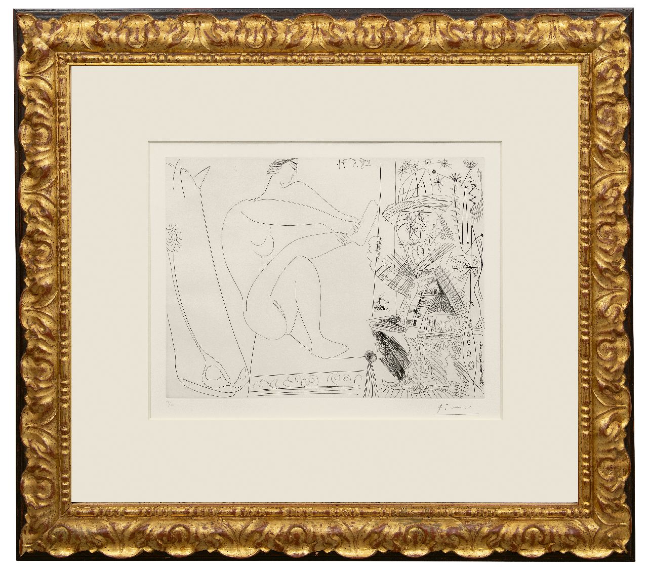Picasso (Pablo Ruiz y Picasso) P.  | Pablo Picasso (Pablo Ruiz y Picasso) | Grafiek te koop aangeboden | Au cirque. Écuyère se chaussant dans les coulisses et clown au trapèze, ets 31,4 x 41,2 cm, gesigneerd rechtsonder met naamstempel en gedateerd 28.5.71 (in de plaat)