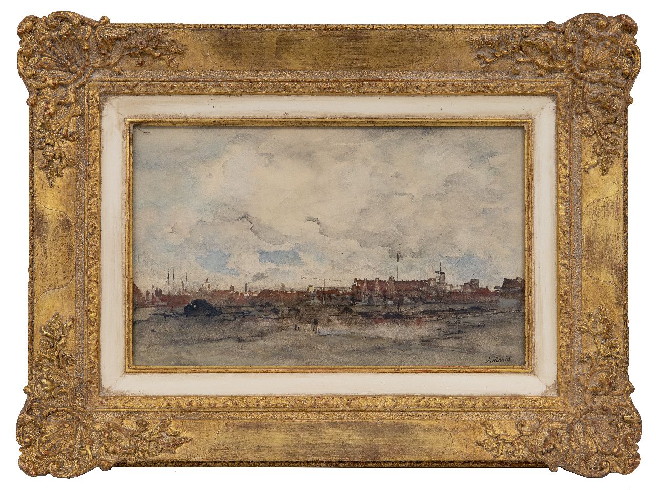 Maris J.H.  | Jacobus Hendricus 'Jacob' Maris | Aquarellen en tekeningen te koop aangeboden | Gezicht op Amsterdam (vermoedelijk), aquarel op papier 21,0 x 34,0 cm, gesigneerd rechtsonder