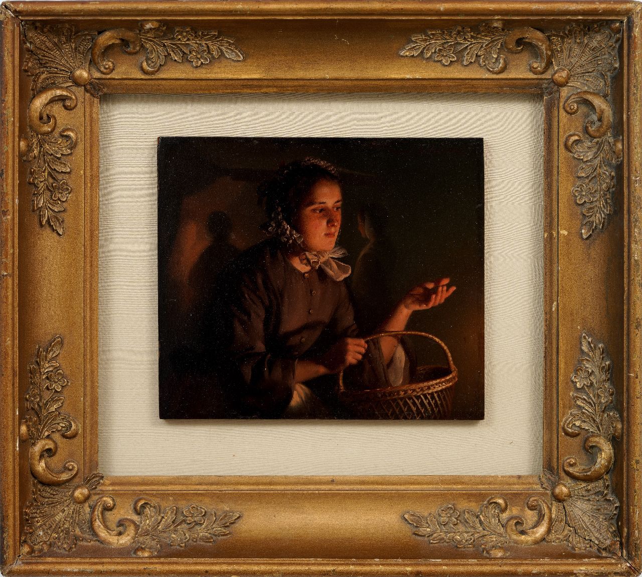 Schendel P. van | Petrus van Schendel | Schilderijen te koop aangeboden | Op de avondmarkt bij kaarslicht, olieverf op paneel 17,5 x 20,0 cm, gesigneerd rechtsboven en te dateren ca. 1862
