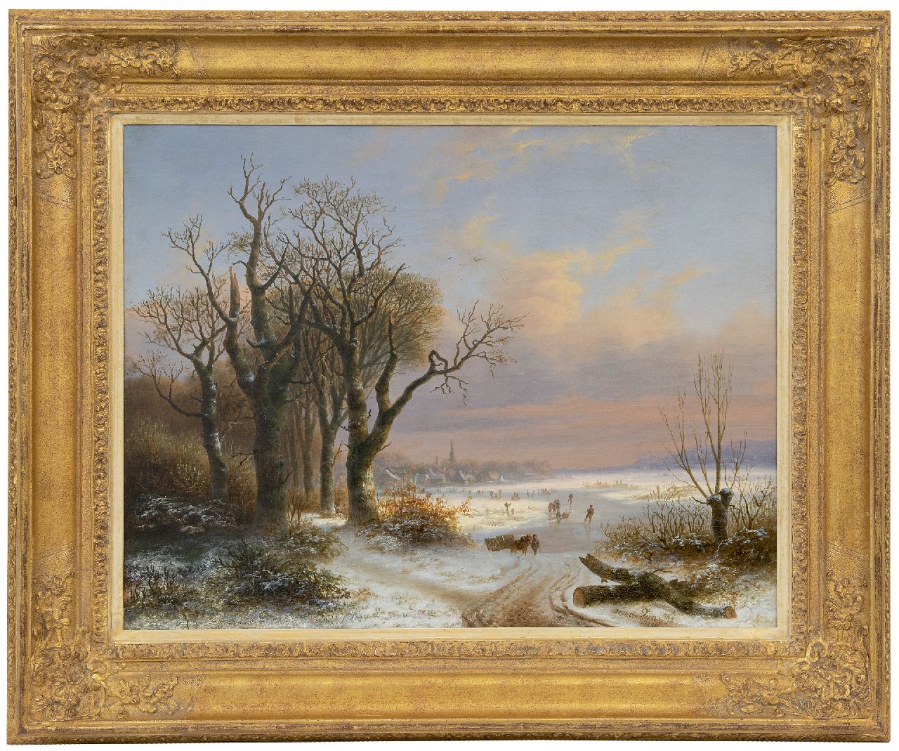 Vijver W.S.P. van der | Willem Simon Petrus van der Vijver, Winterlandschap met schaatsers bij een dorp, olieverf op doek 48,8 x 62,5 cm, gesigneerd rechtsonder en gedateerd 1854