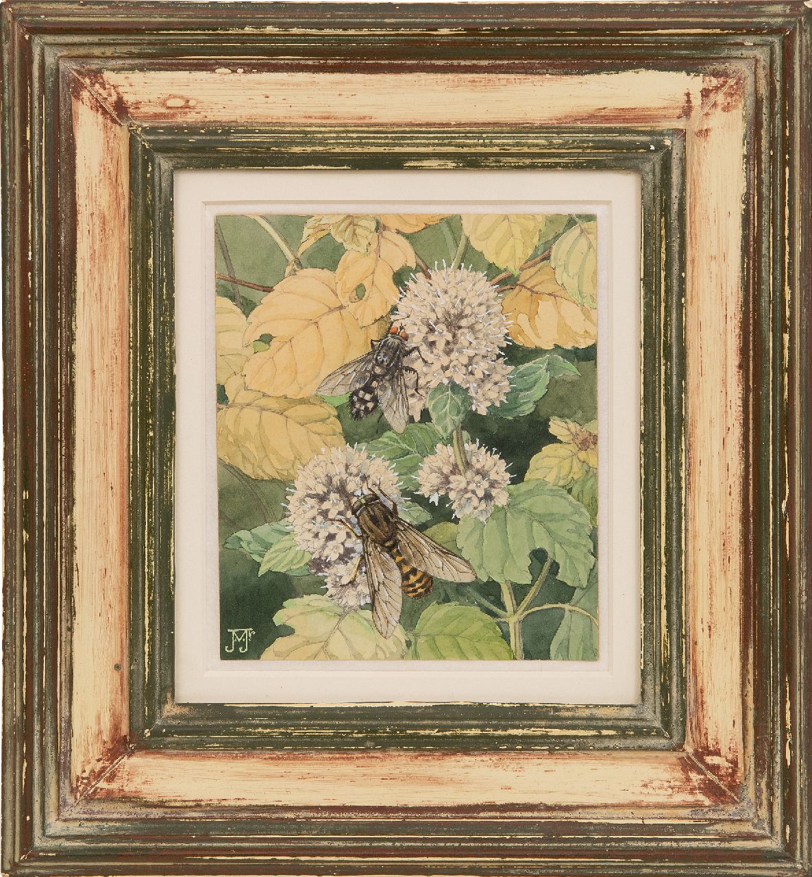 Voerman jr. J.  | Jan Voerman jr. | Aquarellen en tekeningen te koop aangeboden | Bloeiende watermunt, aquarel op papier 13,1 x 11,0 cm, gesigneerd linksonder met monogram