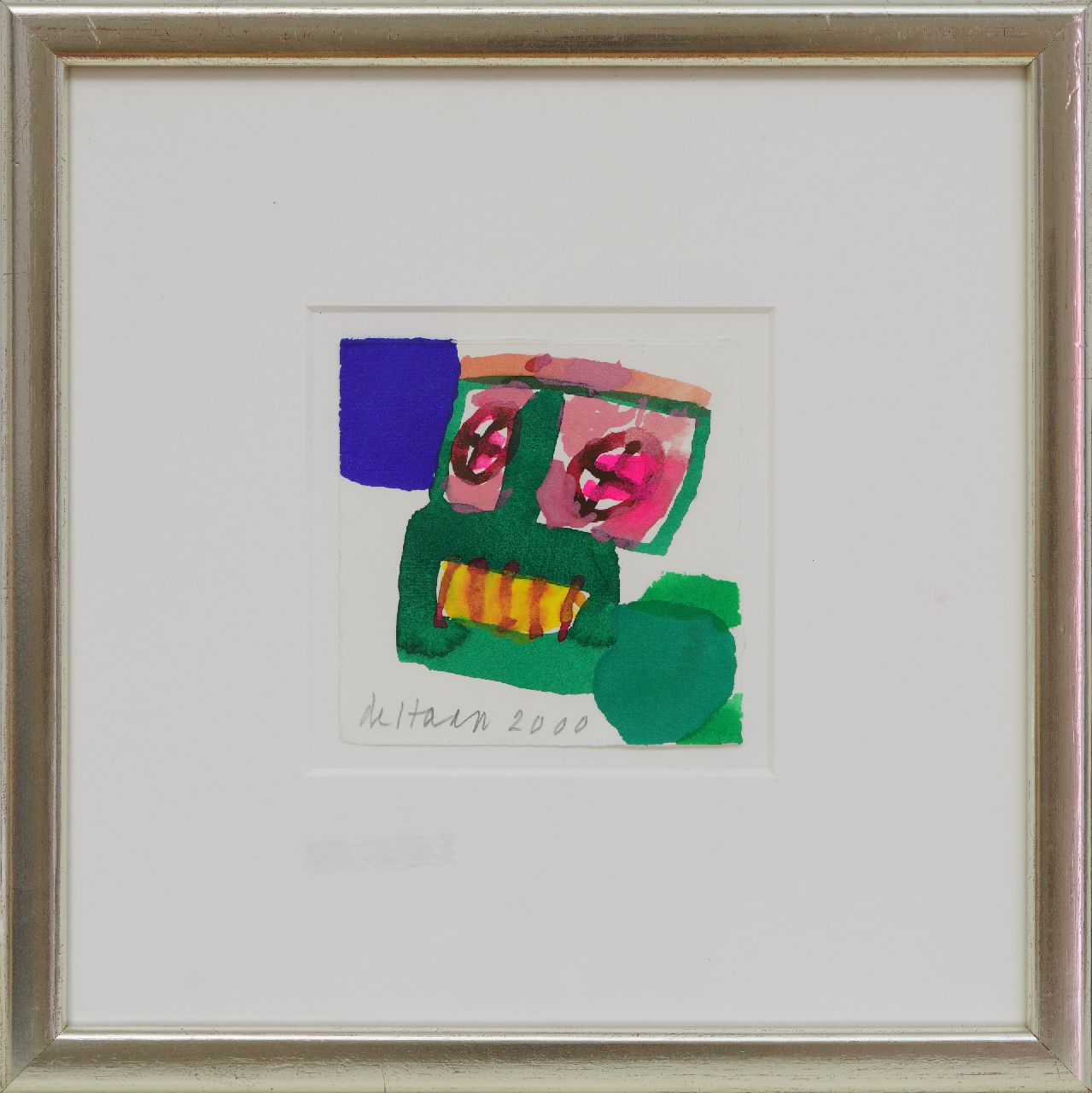 Haan J. de | Jurjen de Haan | Aquarellen en tekeningen te koop aangeboden | Compositie met kop, gouache op papier 12,2 x 12,0 cm, gesigneerd linksonder en gedateerd 2000 Haan J. de | Jurjen de Haan | Aquarellen en tekeningen te koop aangeboden | Compositie met kop, gouache op papier 12,2 x 12,0 cm, gesigneerd linksonder en gedateerd 2000