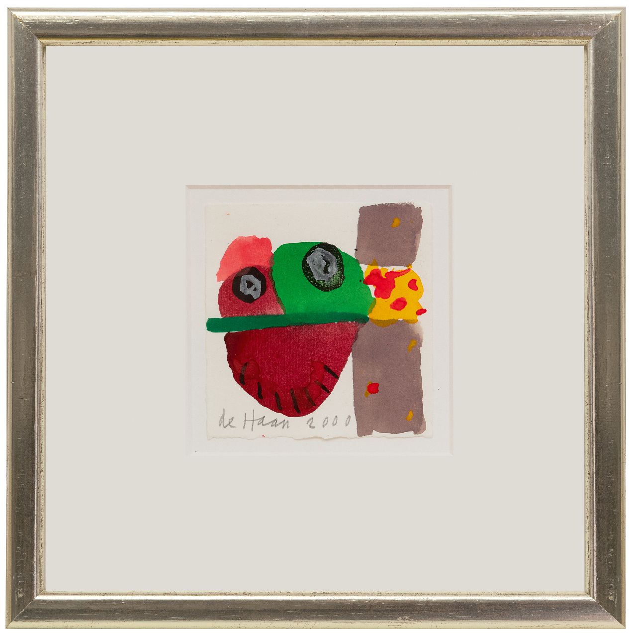 Haan J. de | Jurjen de Haan | Aquarellen en tekeningen te koop aangeboden | Compositie, gouache op papier 12,2 x 12,0 cm, gesigneerd linksonder en gedateerd 2000