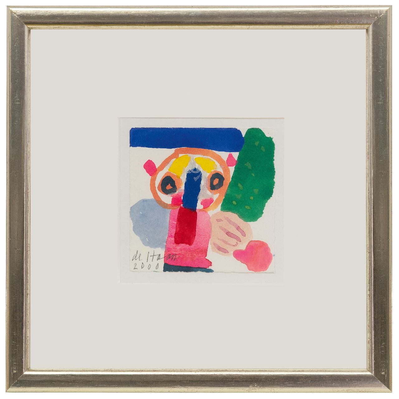 Haan J. de | Jurjen de Haan | Aquarellen en tekeningen te koop aangeboden | Figuur, gouache op papier 12,0 x 12,2 cm, gesigneerd linksonder en gedateerd 2000