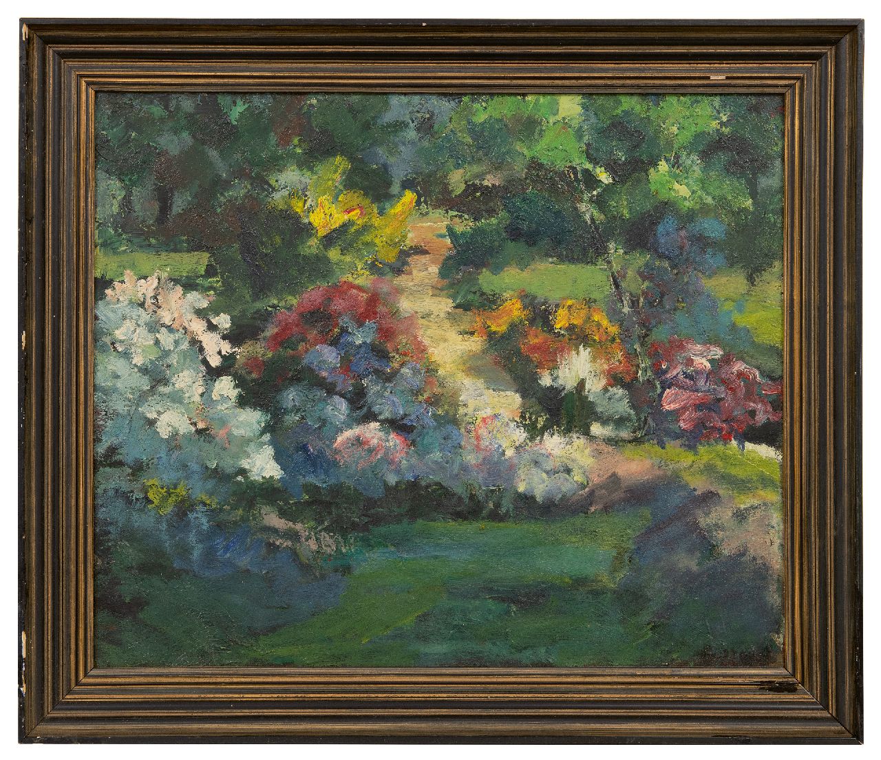 Leest J. van der | Jan van der Leest | Schilderijen te koop aangeboden | Bloementuin, olieverf op doek 50,0 x 60,2 cm, gesigneerd rechtsonder