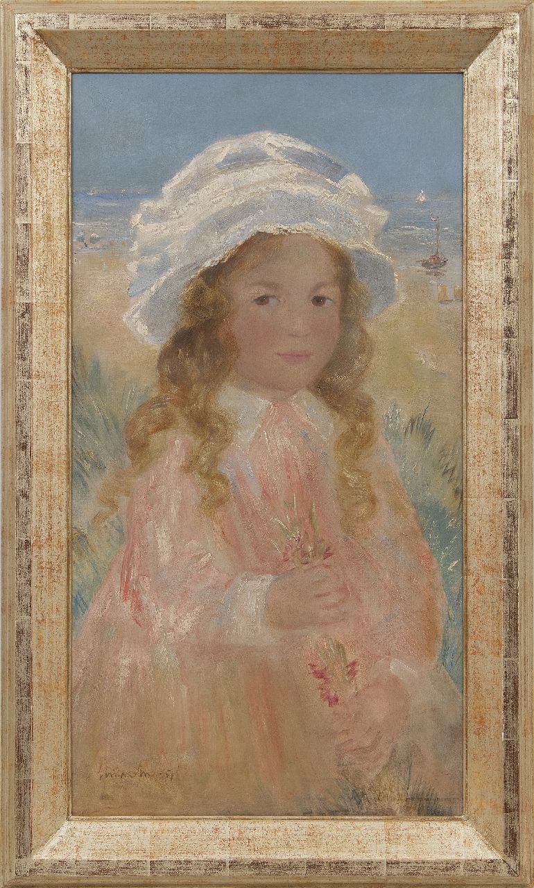 Maris S.W. | Simon Willem Maris | Schilderijen te koop aangeboden | Meisje in de duinen, olieverf op doek 73,3 x 39,3 cm, gesigneerd linksonder Maris S.W. | Simon Willem Maris | Schilderijen te koop aangeboden | Meisje in de duinen, olieverf op doek 73,3 x 39,3 cm, gesigneerd linksonder