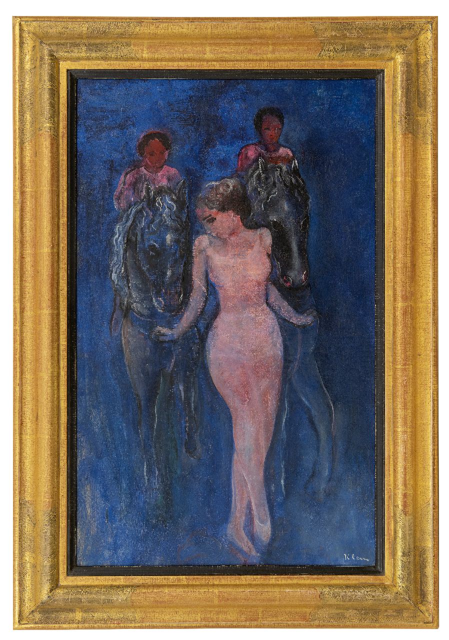 Klein F.F.A.  | Friedrich Franz Albert 'Frits' Klein | Schilderijen te koop aangeboden | Voltigeurs; verso: acrobate te paard, olieverf op doek 61,0 x 37,9 cm, gesigneerd rechtsonder en op spieraam