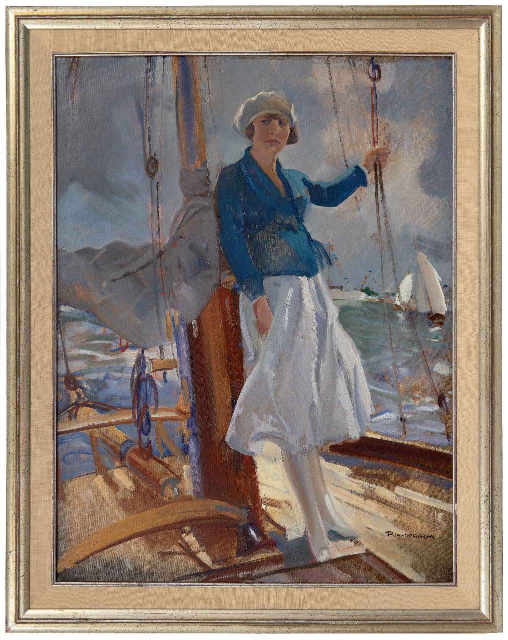 Hem P. van der | Pieter 'Piet' van der Hem | Schilderijen te koop aangeboden | Poseren op het zeiljacht, olieverf op doek 65,5 x 50,7 cm, gesigneerd rechtsonder Hem P. van der | Pieter 'Piet' van der Hem | Schilderijen te koop aangeboden | Poseren op het zeiljacht, olieverf op doek 65,5 x 50,7 cm, gesigneerd rechtsonder
