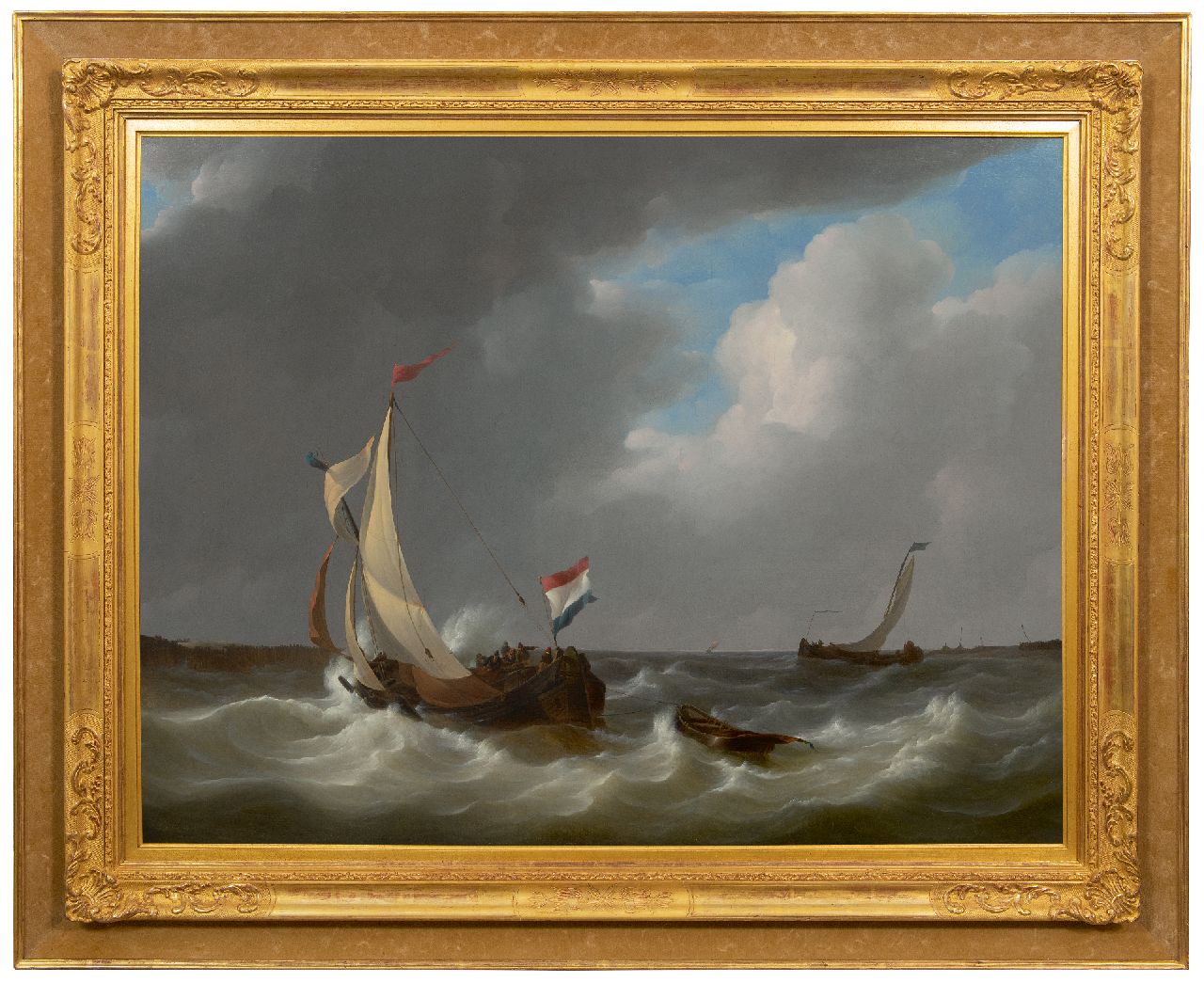 Schotel J.C.  | Johannes Christianus Schotel | Schilderijen te koop aangeboden | Laverende schepen bij naderende storm, olieverf op doek 71,4 x 93,3 cm, gesigneerd linksonder en gedateerd 1829