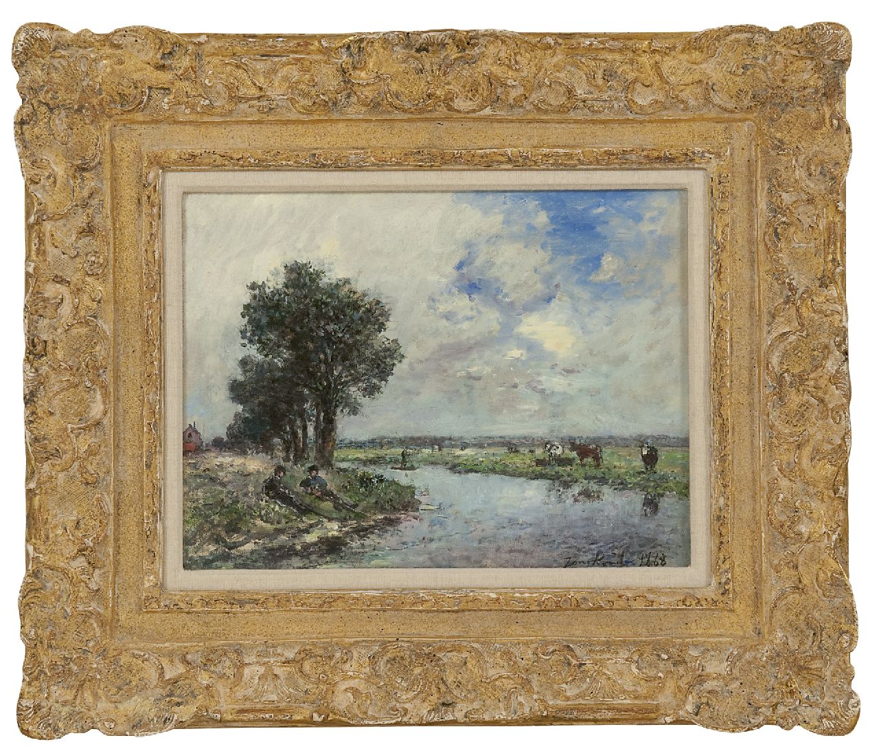 Jongkind J.B.  | Johan Barthold Jongkind | Schilderijen te koop aangeboden | Langs de rivier, mogelijk de Dinkel nabij Lattrop, olieverf op doek 24,6 x 32,5 cm, gesigneerd rechtsonder en gedateerd 1868