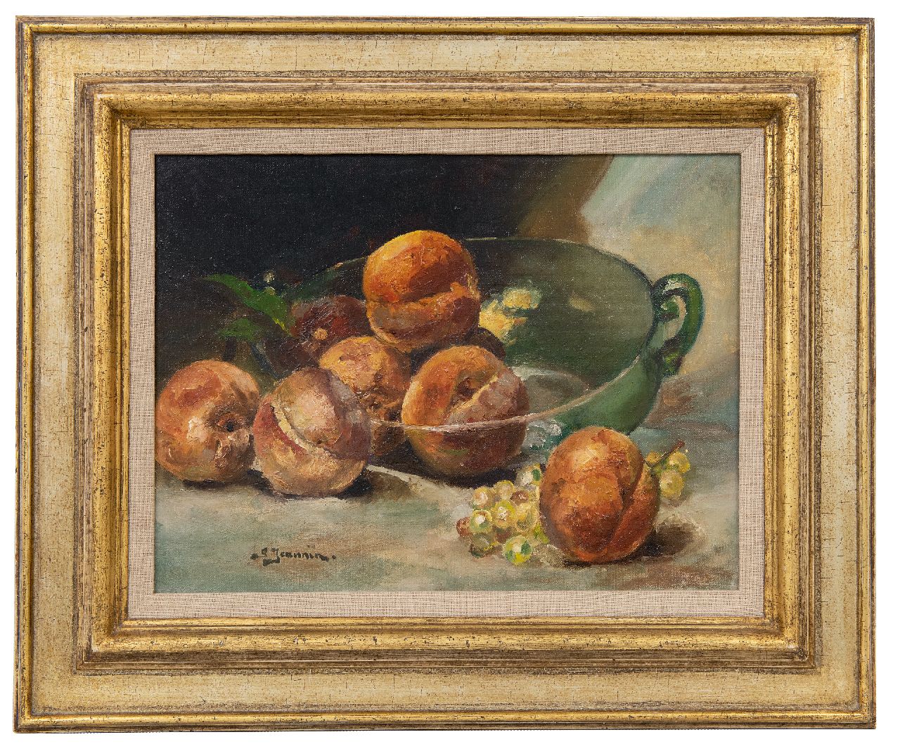 Jeannin G.  | Georges Jeannin | Paintings offered for sale | Still life with grapes and peaches, oil on canvas 30.2 x 40.2 cm, signed l.l.