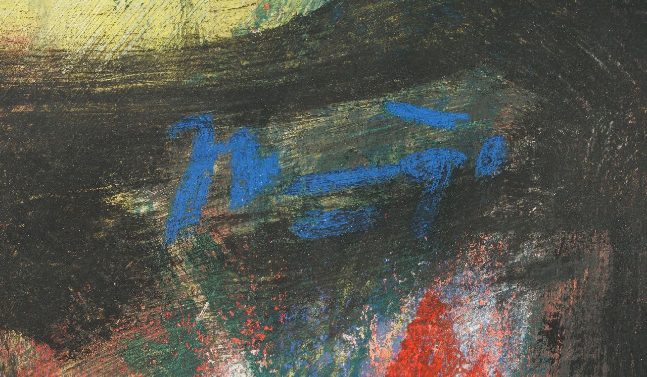 Jaap Nanninga signaturen Compositie in blauw, geel, rood; verso: Compositie