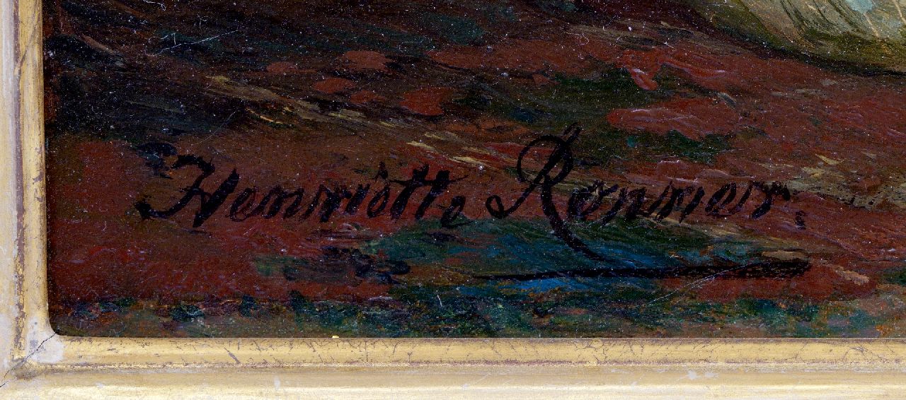 Henriette Ronner signaturen Moederpoes met spelende kittens op zijden kussen