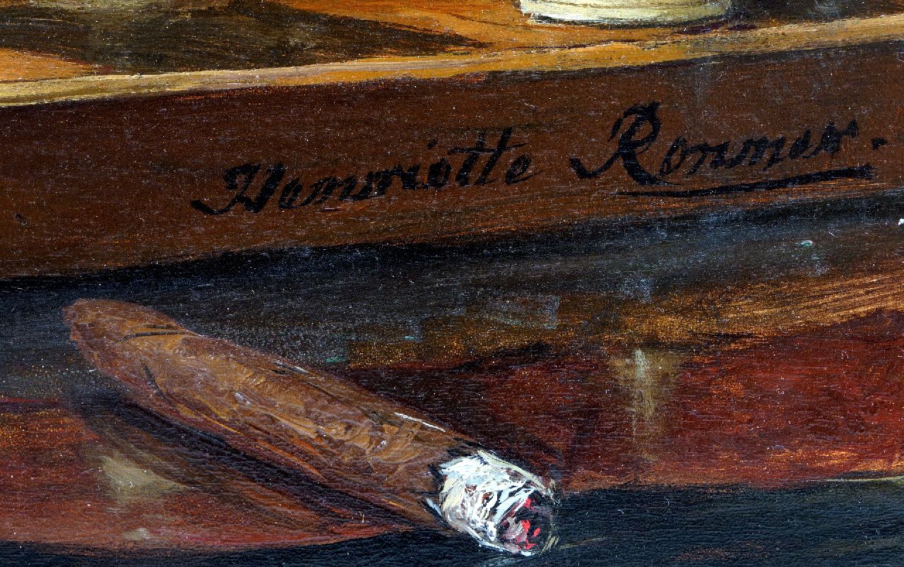 Henriette Ronner signaturen Poes, spelend met kostbare schaakstukken in 'Selenus stijl'