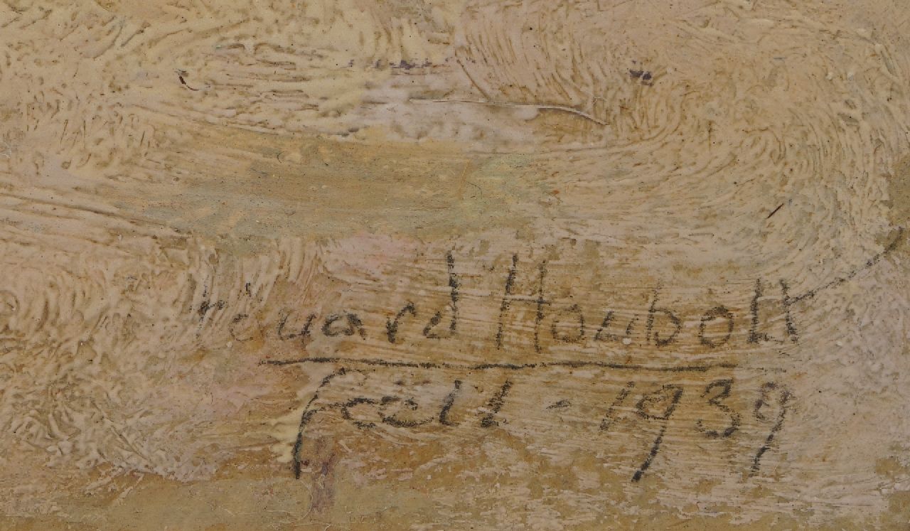 Eduard Houbolt signaturen Badgasten op het stille strand, Scheveningen