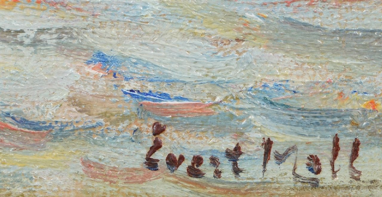 Evert Moll signaturen  Havengezicht met stoomschip en slepers