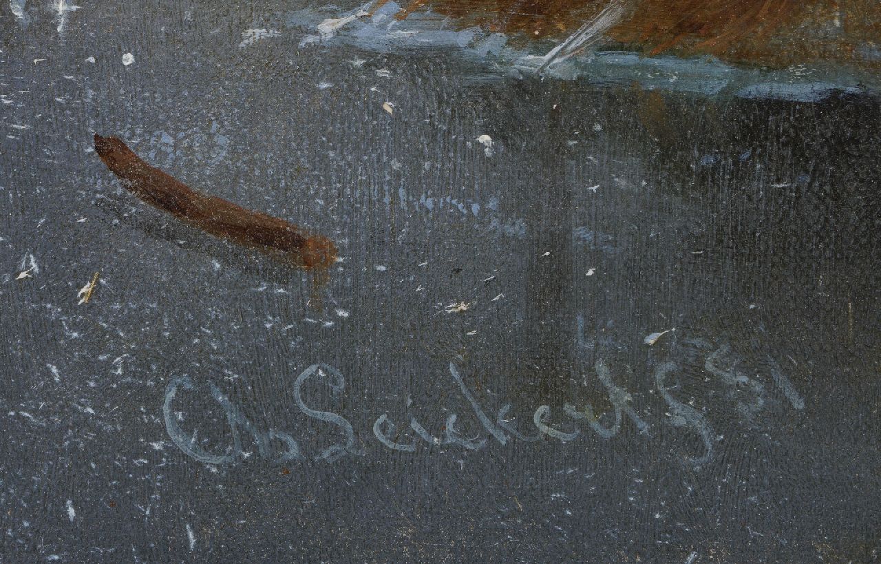 Charles Leickert signaturen Winterlandschap met figuren op een bevroren rivier