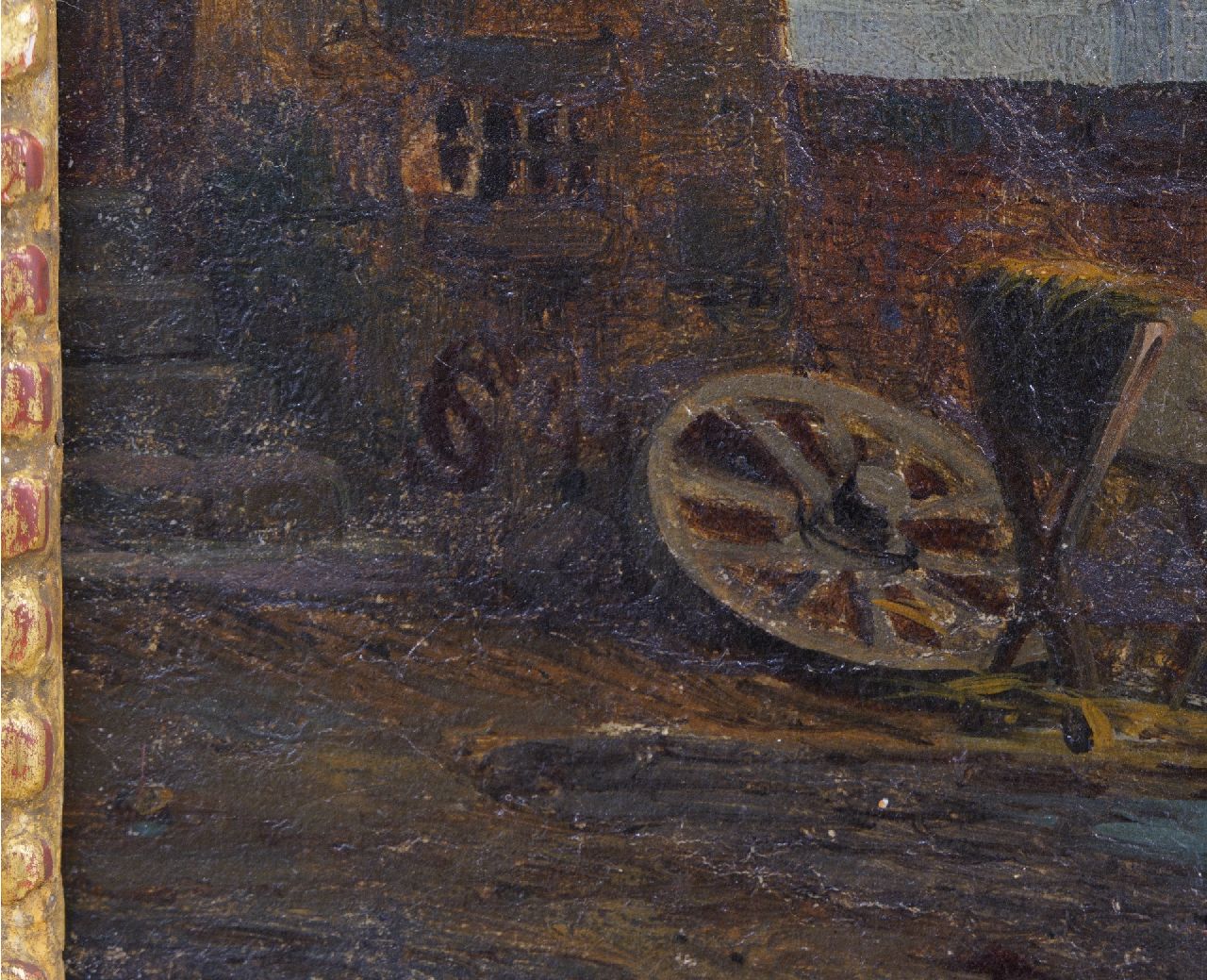 Cornelis Springer signaturen Hollands stadsplein met kerk en huifkar